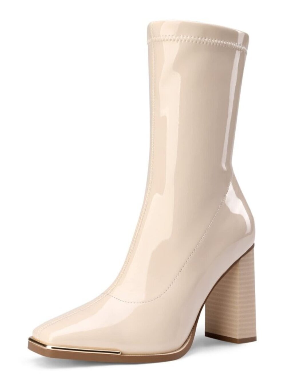 Women's Square Toe Gogo Boots Elastic Mid Calf Boots High Chunky Block Heel